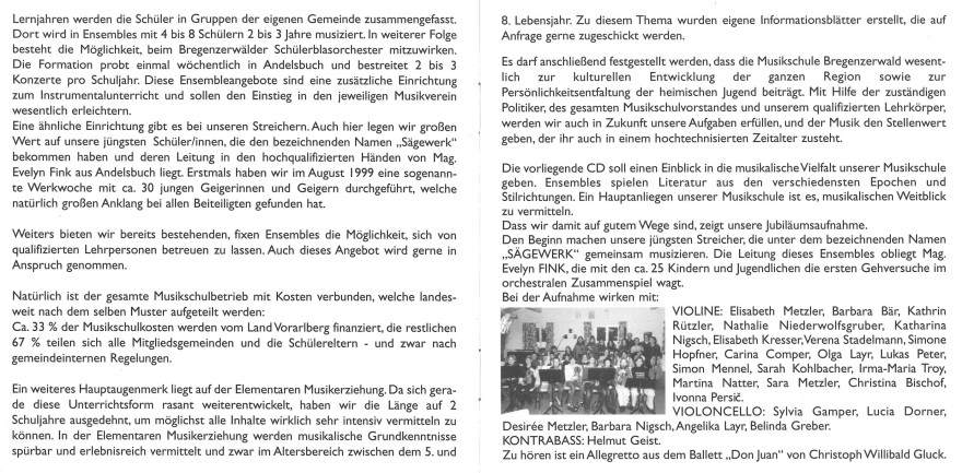 Booklet Jubil&auml;ums CD 1999-2000